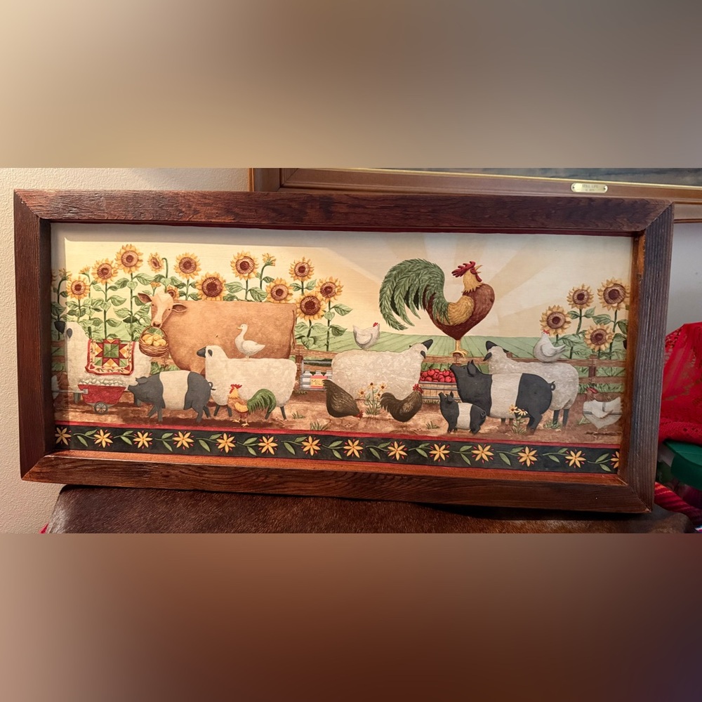 Farmhouse Barnyard Wall Art Reclaimed Wood Frame 27x12.5